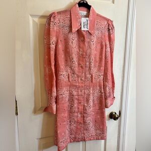 Zimmermann Linen Pink Paisley Belted Shirt dress